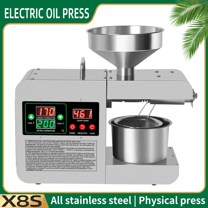 X8S New Intelligent Temperature Control Oil Press 820W Small Household Commercial Oil Press Homemade Peanut Oil 110/220V