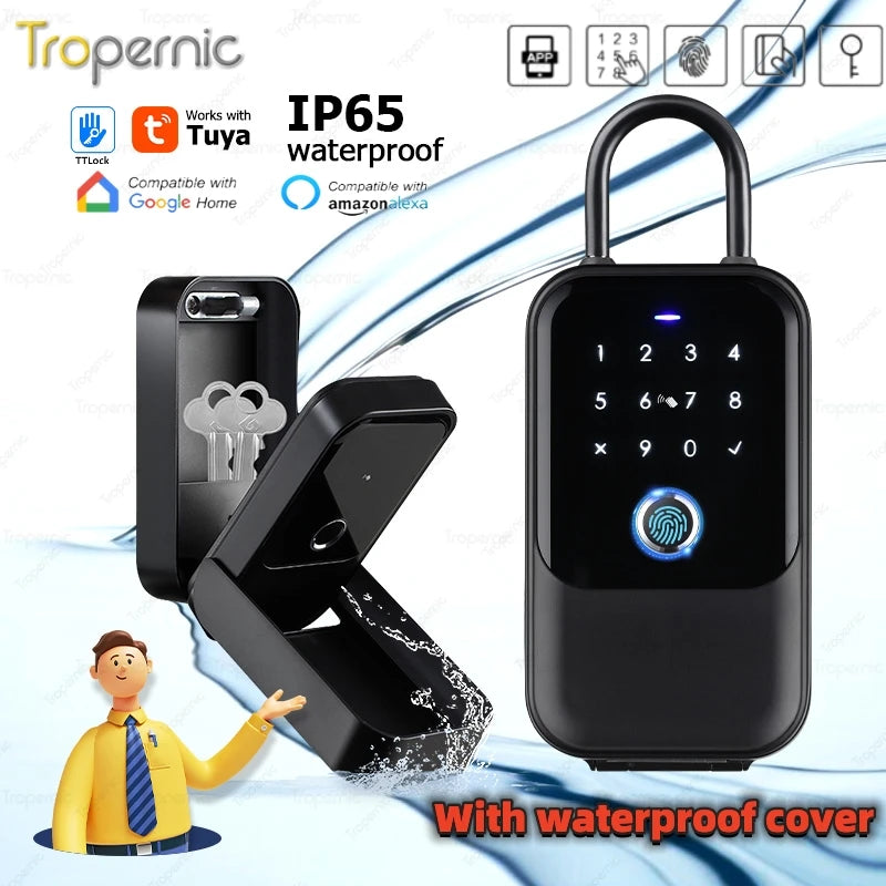 Waterproof cover Safe Tuya/TTlock Code Fingerprint Bluetooth Wifi Smart Key Box App Remote Wall Mount Combination Door Lock Box