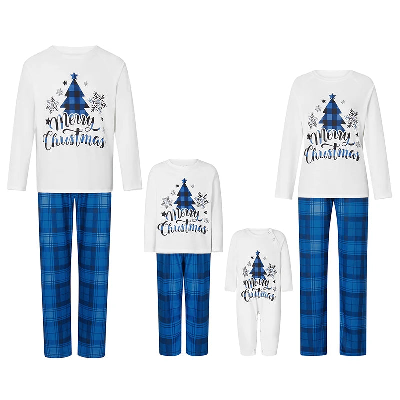 Christmas Family Matching Pajamas Sets Christmas PJ's Letter Print Top and Plaid Pants Jammies Sleepwear