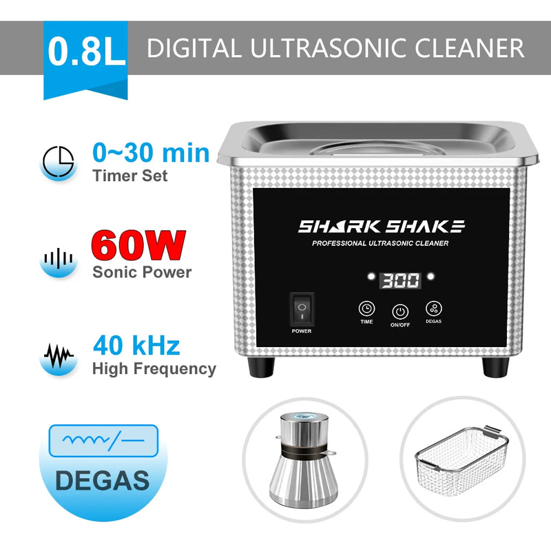 800ml Ultrasonic Cleaner Bath Timer Jewelry Brush Glasses Manicure Stones Cutters Dental Razor Parts Ultrasound Sonic