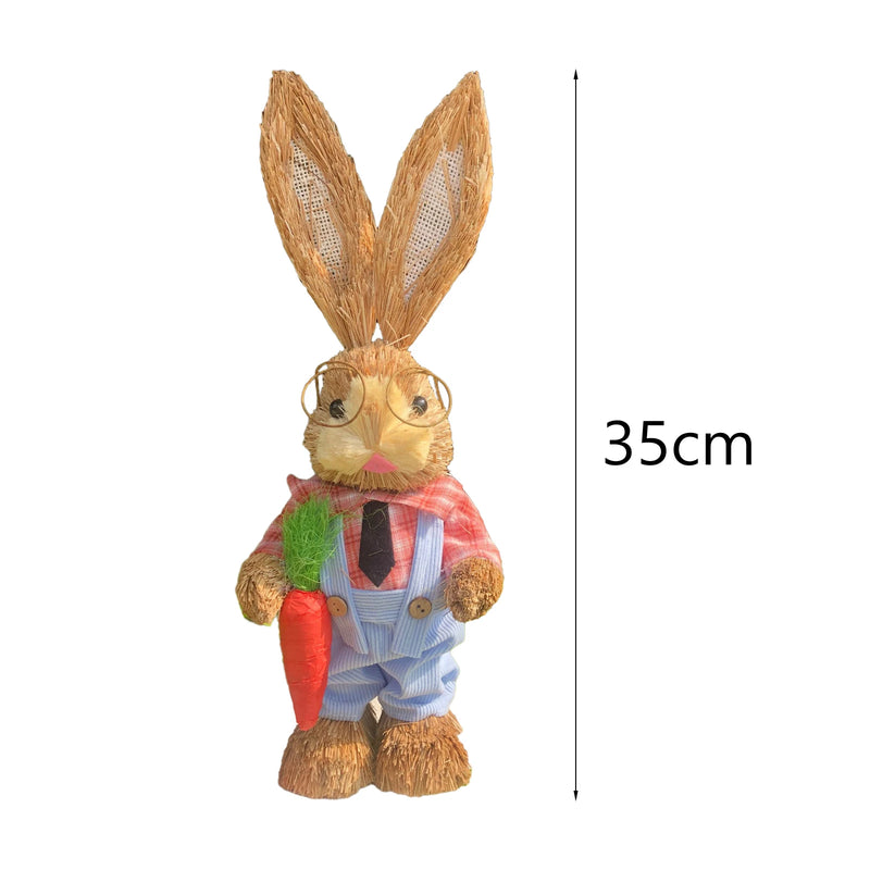 Cute Straw Rabbits Bunny Standing Decorations w/Carrots for Easter Party Home Garden Wedding Ornament Photo Props Crafts