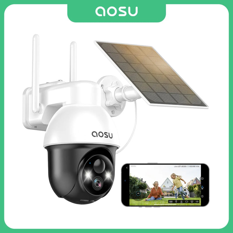AOSU 3MP PTZ Solar Security Camera Built-in Battery Wireless 2.4Ghz WIFI Camera PIR AI Detection 2-Way Audio Outdoor CCTV Camera