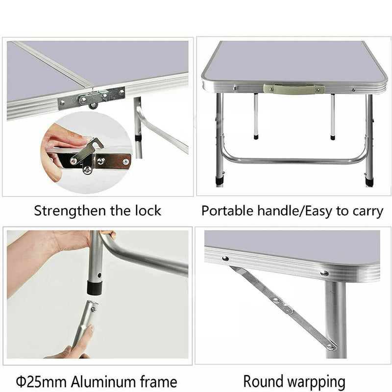 90x60x67cm Aluminium Camping Table, Portable Folding Table Small Picnic Table Laptop Desk TV Dinner Bed Home Office, White