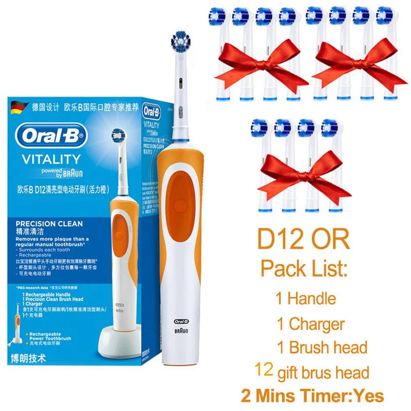 Oral B Electric Toothbrush Rotation Cleaning Oral 3D White Tooth Adult Vitality Tooth Brush Inductive Charging + Gift Brush Head