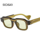 SO&EI Fashion Square Men Sunglasses Retro Rivets Women Yellow Blue Shades UV400 Sun Glasses