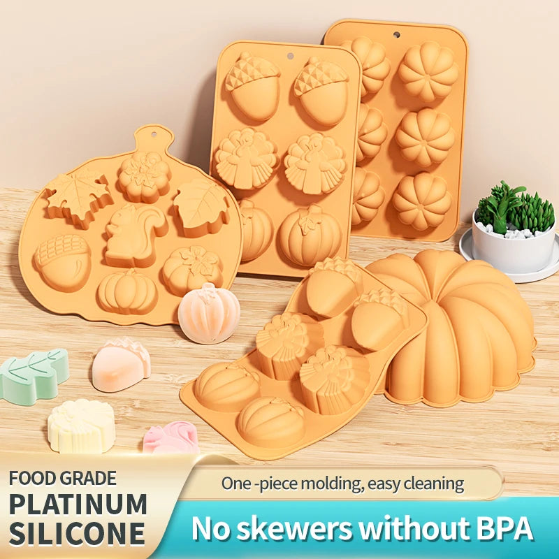 Pumpkin Leaf Silicone Molds Thanksgiving Fall Theme Ice Cream Molds for Making Soap Muffins Chocolates Squirrels Cake Decoration