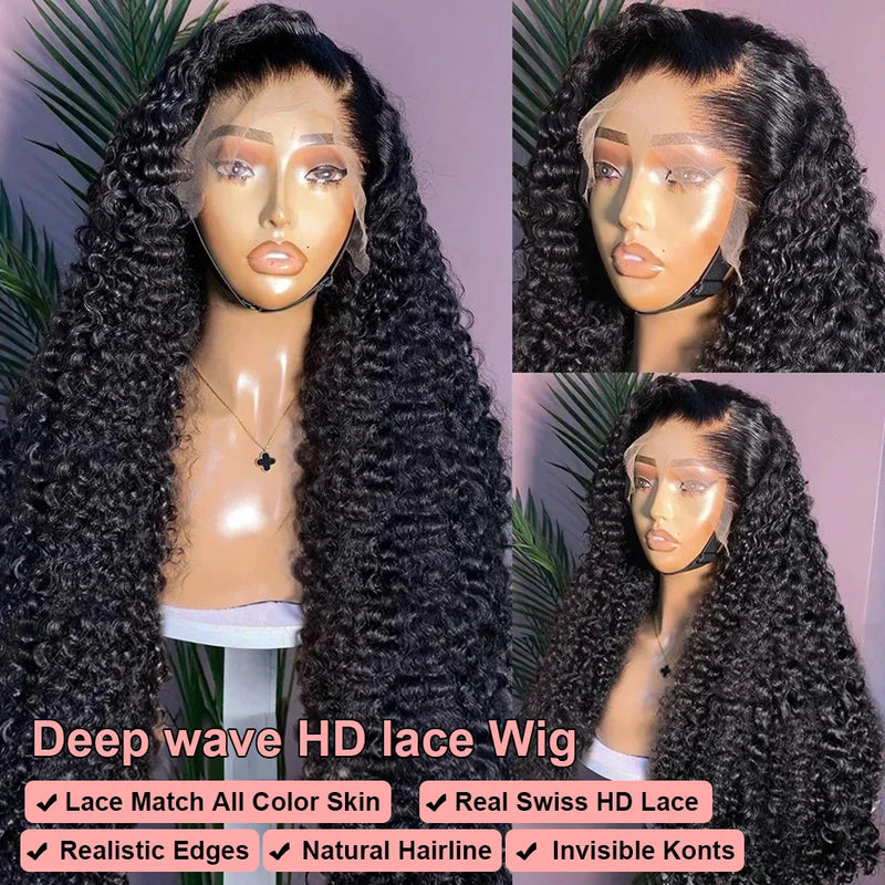 Snwprin 250 Density Deep Wave 13x6 HD Lace Frontal Human Hair Wigs Preplucked Curly 360 Lace Front Wig 100% Human Hair Brazilian