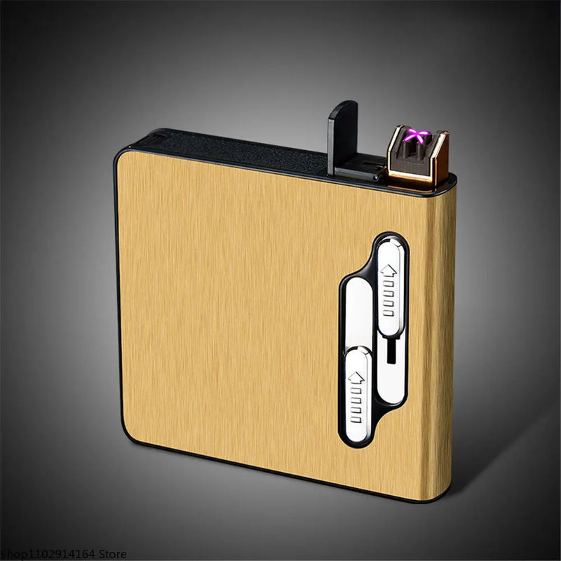 10pcs 20 Large-capacity Cigarettes USB Rechargeable Cigarette Case Lighter Double Arc Moisture-proof Lighter Gift for Men