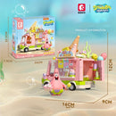 SpongeBob SquarePants Series Building Blocks Hamburger Car Patrick Star Dessert Ice Cream Car Model Bricks Kids DIY Toys Gifts