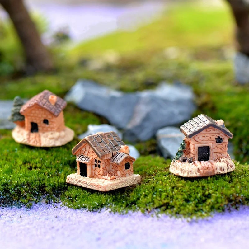 4Pcs House Miniature Figurine Fairy Garden Accessory Home Decoration Cartoon Animal Building Statue Resin Craft Doll Car