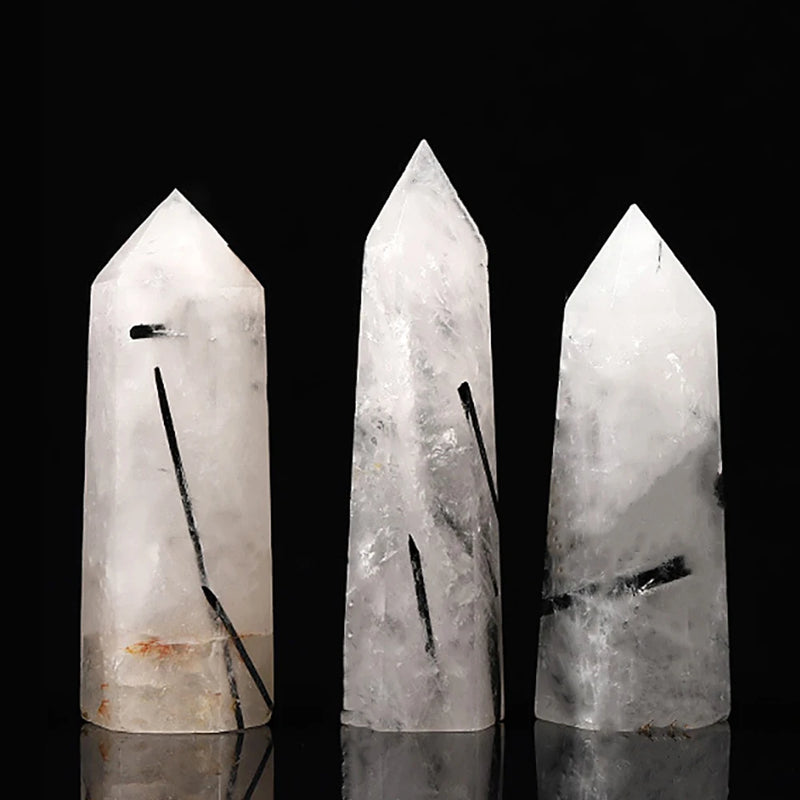 Natural Black Tourmaline Quartz Crystal Hex Point Healing Stone Energy Mineral 50-80mm Obelisk Column Living Room Decoration