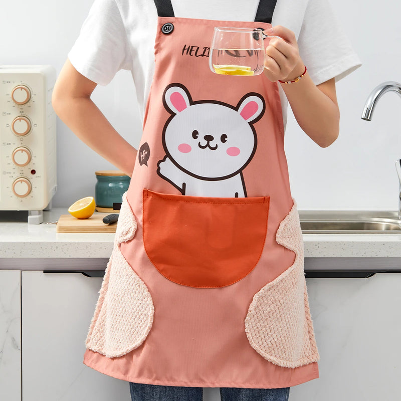 WORTHBUY Cartoon Kitchen Apron With Pocket Waterproof Oilproof Cooking Aprons For Women Men Chef Work Clothes Kitchen Accessorie