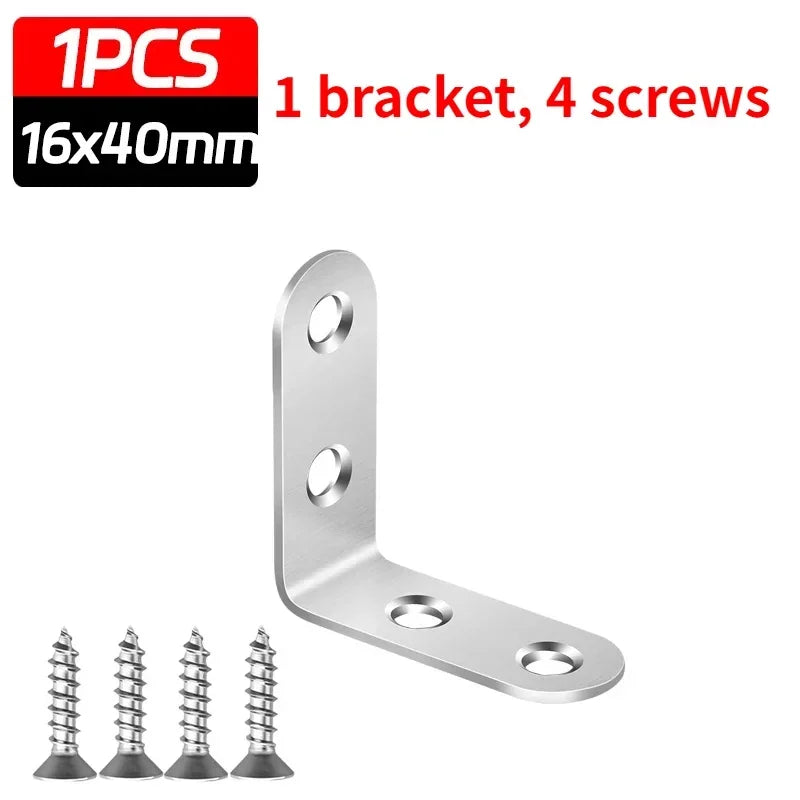 L Shaped Corner Brackets 90 Degree Right Angle Stainless Steel Bracket Fastener For Wood Furniture Bedframe Cabinet Accessories