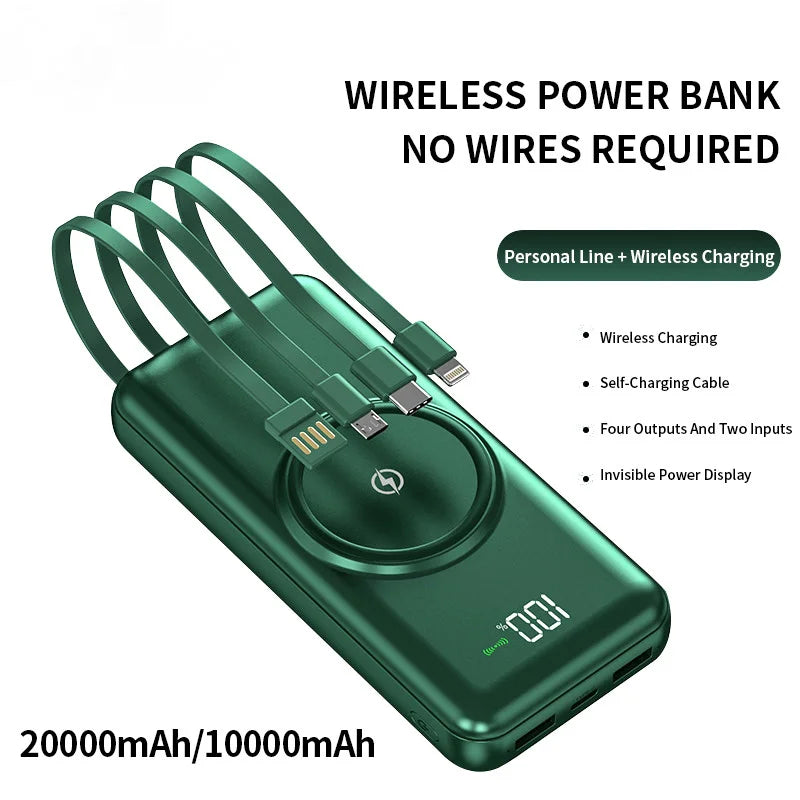 Wireless Power Bank 20000mAh with 4 Charging Cables Portable Powerbank 10000mAh batterie externe Station for iPhone 14 Pro Max