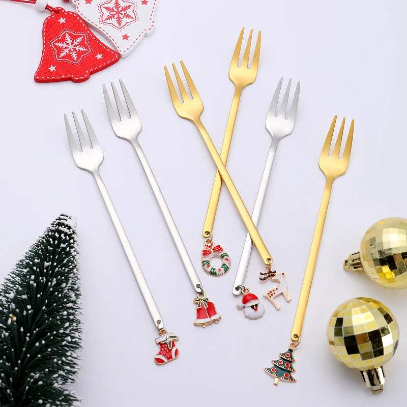 6Pcs New Year 2024 Merry Christmas Spoons Xmas Party Tableware Ornaments Christmas Decorations for Home Table Navidad Noel Gift