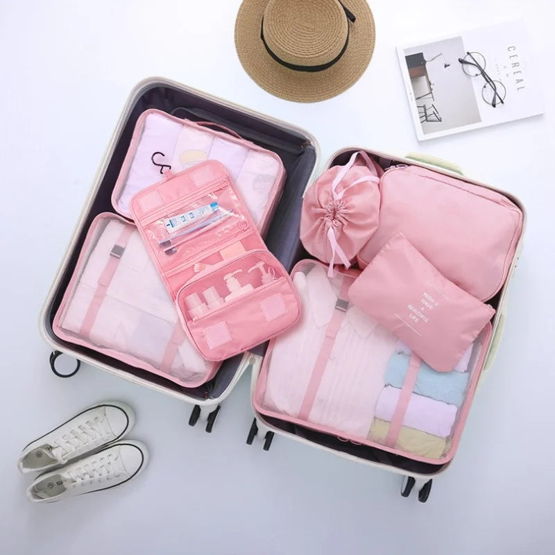 7-piece Set Travel Bag Organizer Clothes Luggage Travel Organizer Blanket Shoes Organizers Bag Suitcase Pouch Packing Cubes