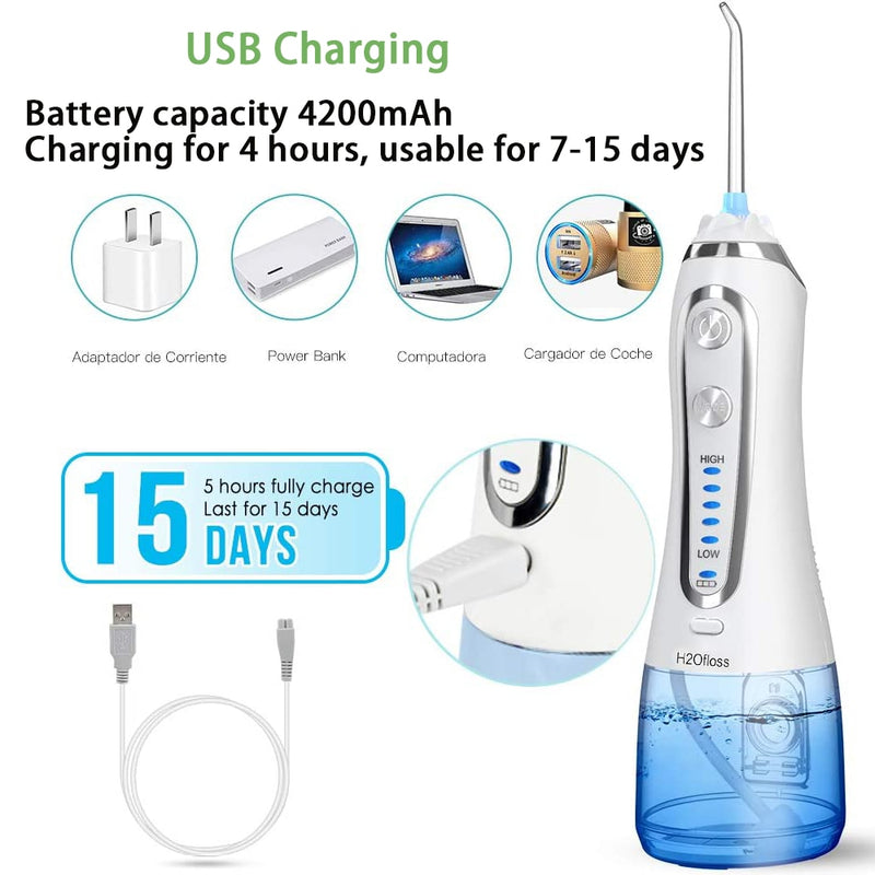 5 Mode Oral Irrigator USB Rechargeable Dental Floss 300ml Portable Dental Water Flosser Oral Water Jet &amp; Bag h2flosser Blue