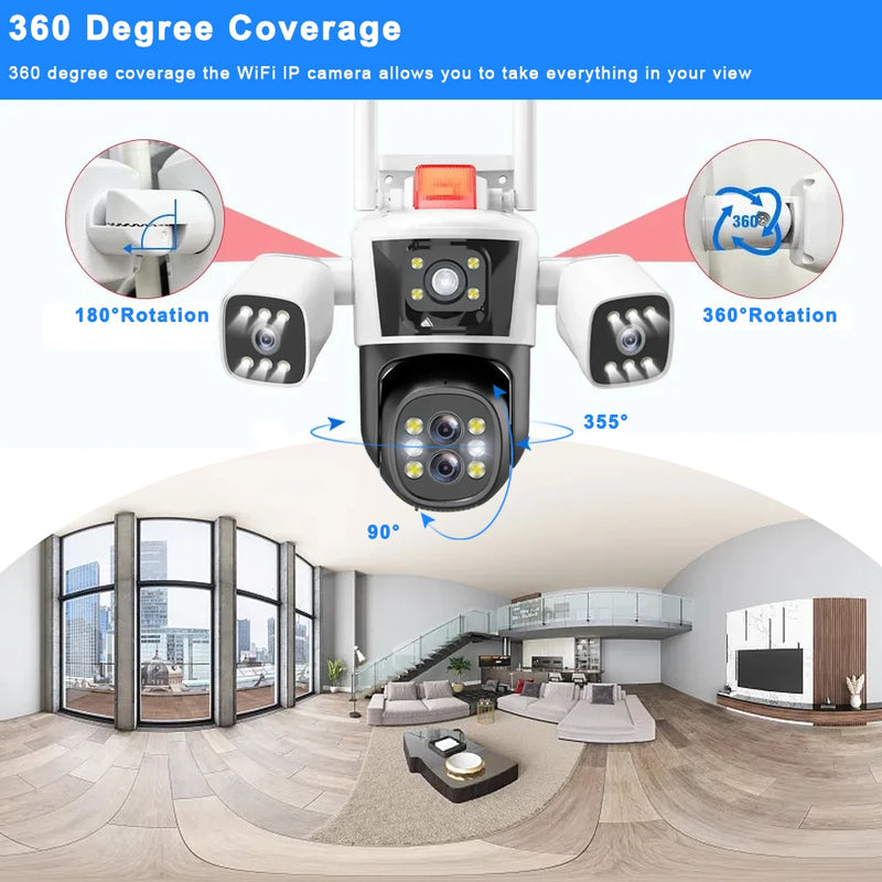 8K 16MP 10X Zoom WiFi IP Camera Outdoor 6K Four Lens Three Screens Human Auto Tracking CCTV Video Surveillance Cameras IPC360