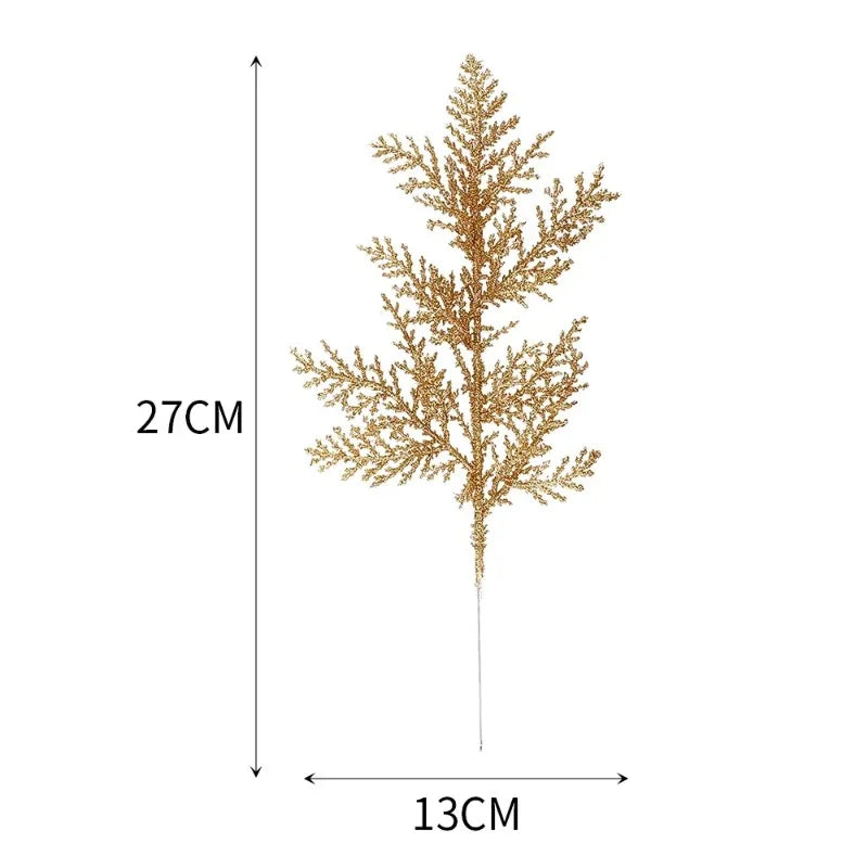 10/5Pcs Artificial Plants Pine Branches Christmas Glitter Gold Leaves Xmas Tree Decoration Pendant Christmas Home Decoration