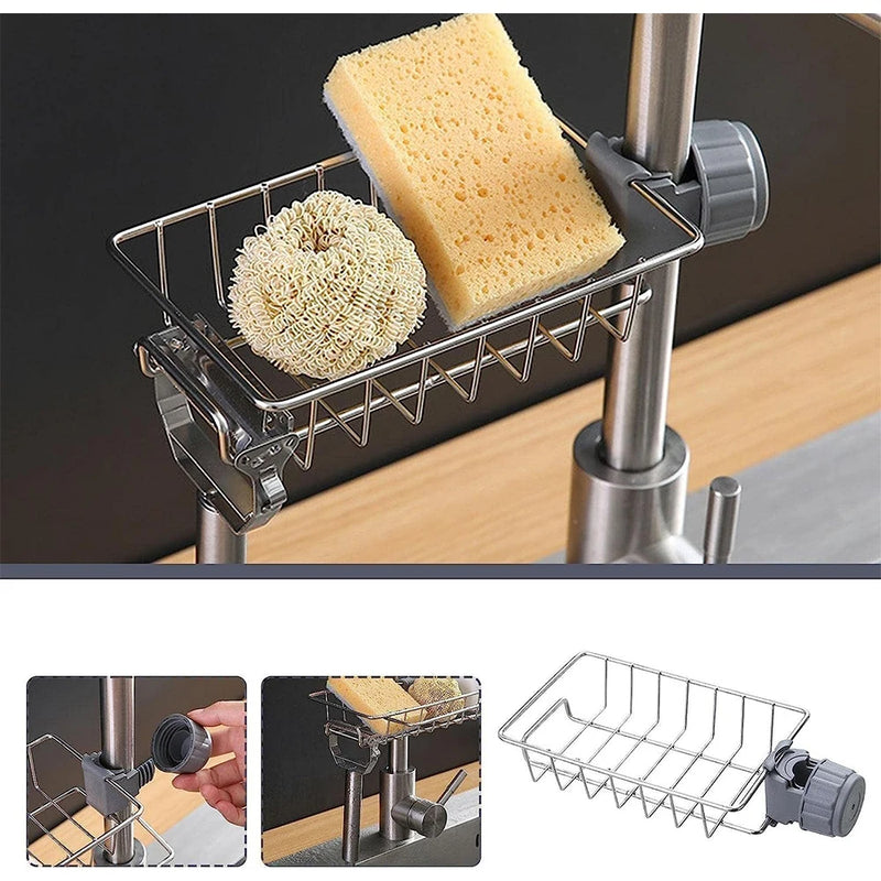 Hanging Faucet Rack Adjustable Height Flexible and Rotatable Kitchen  Sink Drain Holder Suitable for Soap, Sponges, Brushes