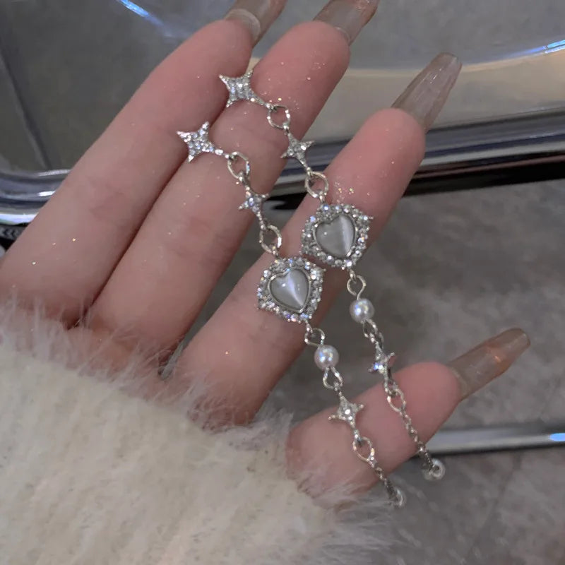 Irregular Liquid Metal Cross Moonstone Dangle Earrings Young Girl Trend Metal Cross Moonstone Drops Earrings Jewelry Wholesale