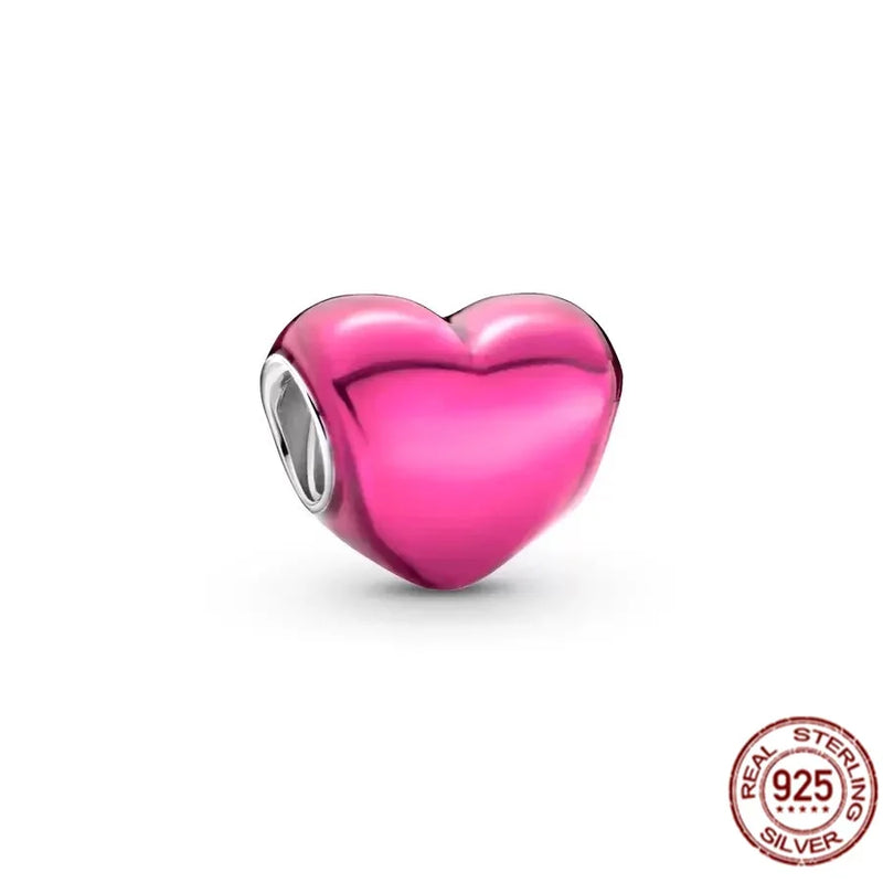 Authentic 925 Sterling Silver Metallic Pink, Purple & Red Heart Charm Bead Fit Original  Bracelet Jewelry Fashion Gift