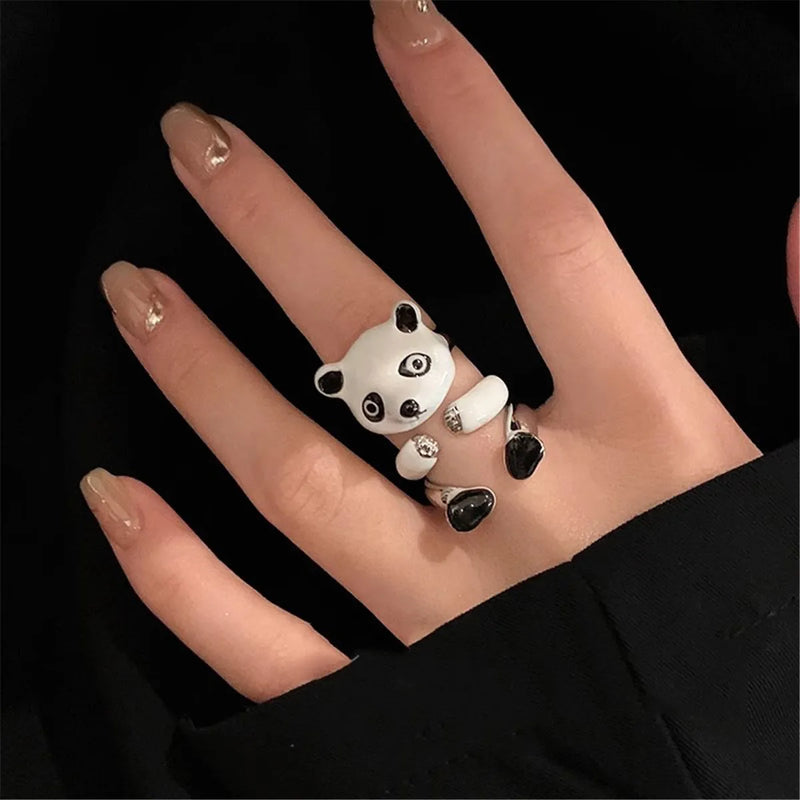 3Pcs/set Cute Cartoon Panda Decoration Drip Oil Open Rings for Women Fashion Jewelry Gift Creative Ring