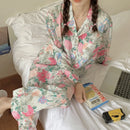 Pajamas Women's Silk Long-sleeved Pajamas Sleepwear Suit Flower Printed High-grade Ice Silk Outside Home Wear Pijamas De Mujer