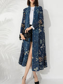 Miyake Fold 2023 Autumn New Fashion Trench Coat Loose Print Cardigan Long Lapel Stretch Coat