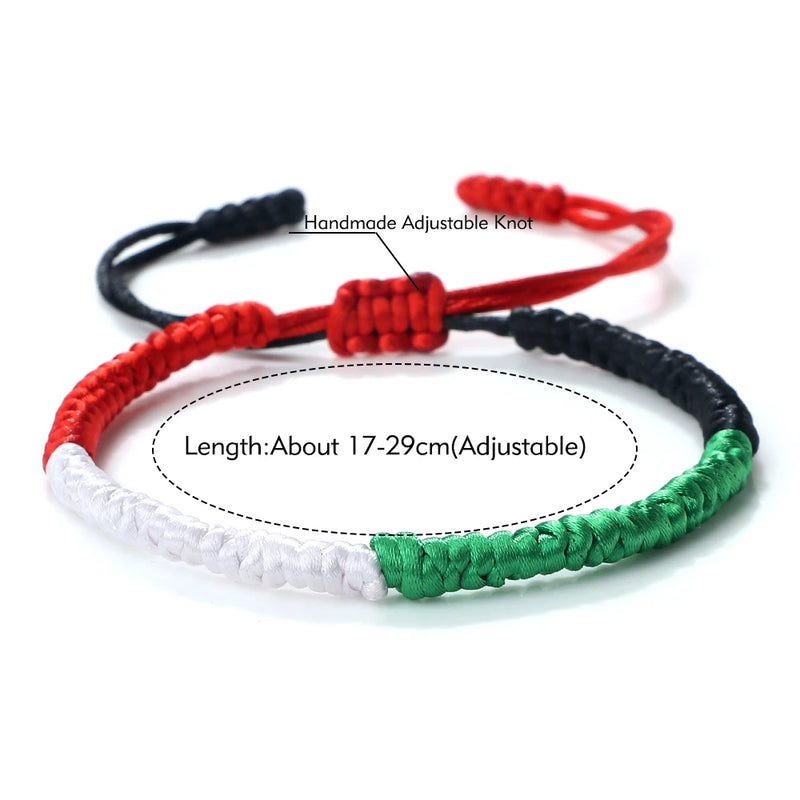 Palestine Flag String Bracelet Red Black White Green Rope Braided Bangle Christmas Gift UAE Kuwait Natural Stone Beads Bracelets