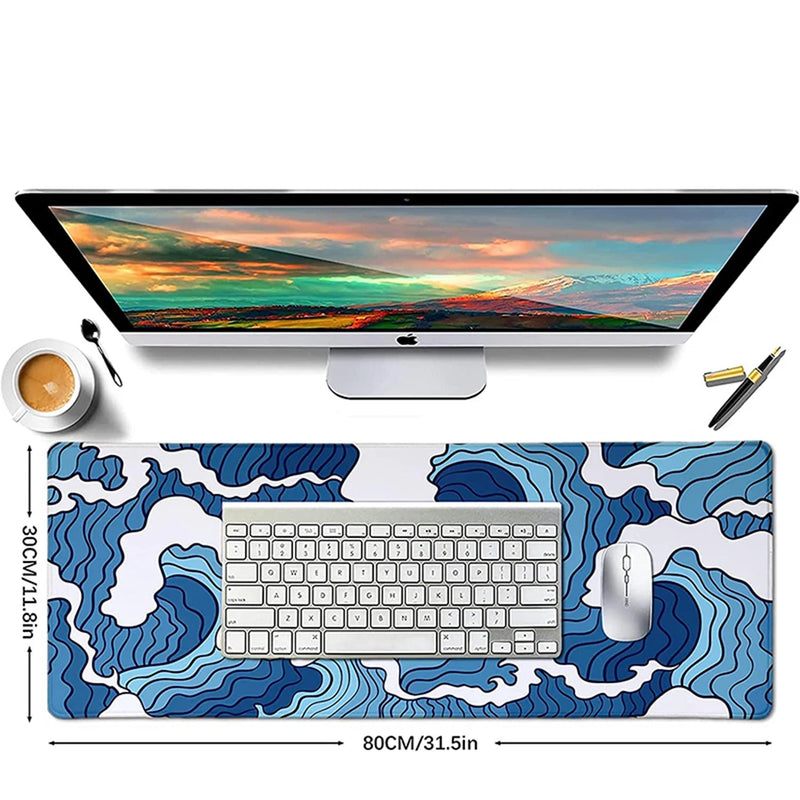 Great Blue Waves 900x400 Mouse Pad Gamer XL Custom Large Japanese Mousepad XXL Desk Mats Office Carpet Rubber Laptop Mouse Mats