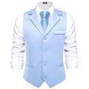 Hi-Tie Solid Black V-neck Men Vest With Tie Jacquard Tuxedo Dress Waistcoat Adjustable Jacket Casual Business Party Fashion