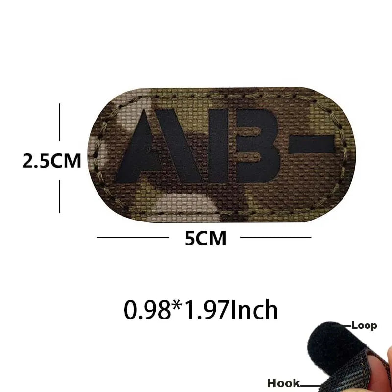 5*2.5CM IR Reflection Blood Type A B AB O POS NEG Embleem Hook and Loop Patches,Tactical Badges Clothes Stickers Glow in Dark