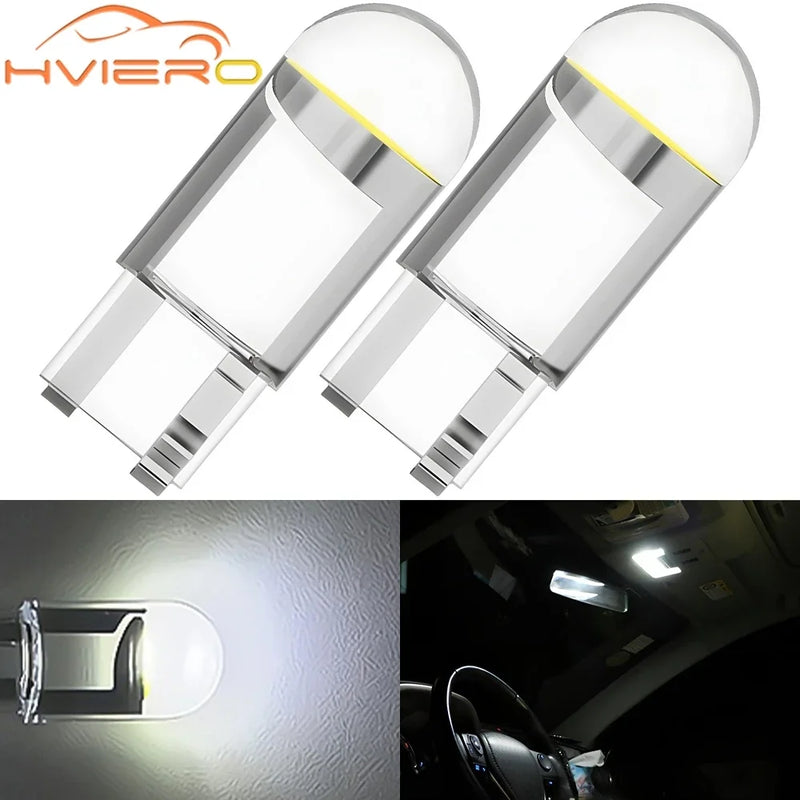 2Pcs Auto Light T10 LED Glass Housing Cob Car BulbAmbient Lighting Reversing Brake Wedge License Plate Lamp Dome Multiple Colors
