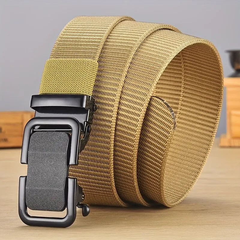Men's Belt Automatic Metal Buckle Imitation Nylon Webbing Outdoor Work Belt Toothless Automatic Buckle Casual Sports Canvas Belt