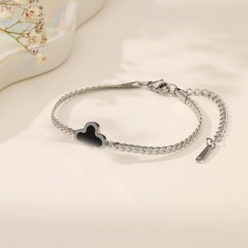 Stainless Steel Flower Four-leaf Clover Women's Bracelet Necklace Earrings Jewelry Gift