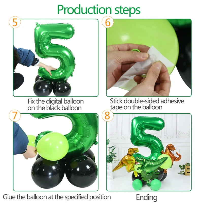 19PCS/PACK 32 inch Green Digital Dinosaur Aluminum Film Balloon Set Forest Theme Party Decoration Balloon