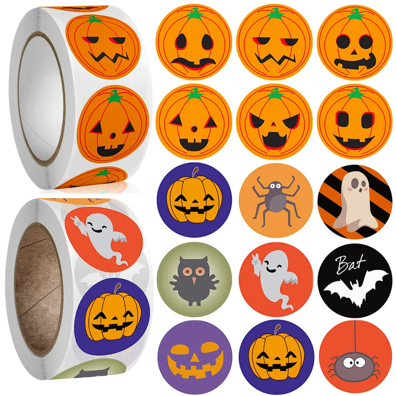 500Pcs Halloween Stickers Funny Pumpkin Emote Ghost Paper Stickers for Gift Packing Bag Sealing Labels Halloween Decoration 2024