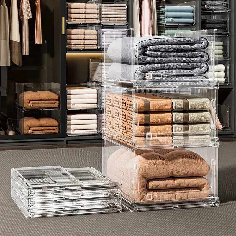 Large Capacity Foldable Storage Box Plastic Clothes Organizer Transparent Home Storage Trunk for Clothes Sundries Organizer