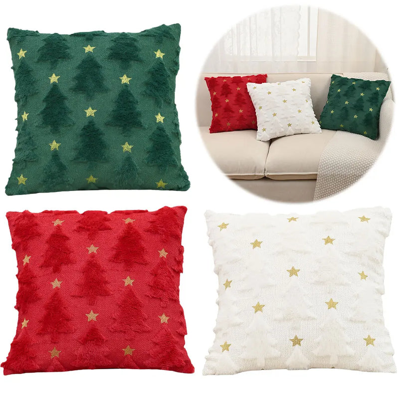 Christmas Tree Pillow Covers 45x45cm Soft Plush Pillowcase Couch Cushion Case for Couch Sofa Holiday Festivals Winter Home Decor