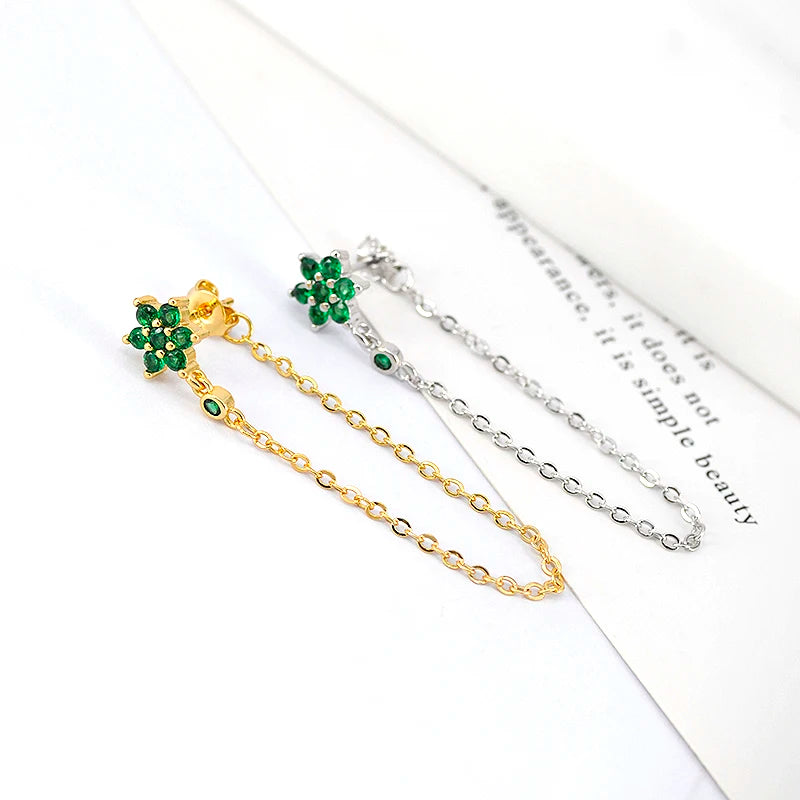 Turquoise 925 Sterling Silver Ear Needle Green Zircon vintage emerald Heart/Flower Pendant Hoop Earrings Fashion party Jewelry