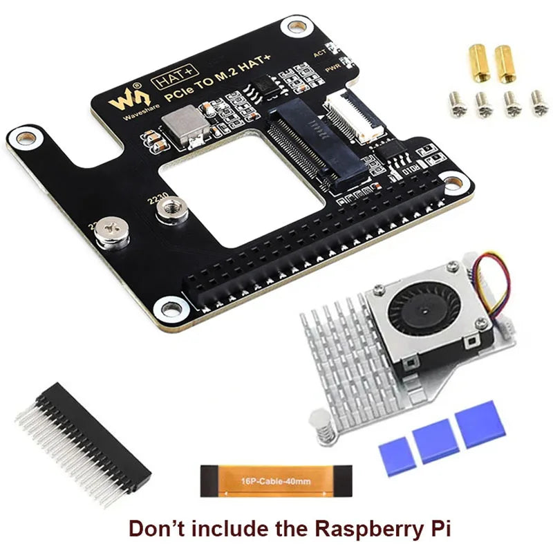 PCIe to M.2 HAT Raspberry Pi 5 NVME High Speed Expansion Board Gen 2 3 with 16P Cable GPIO Header Active Cooler for RPI 5 Pi5