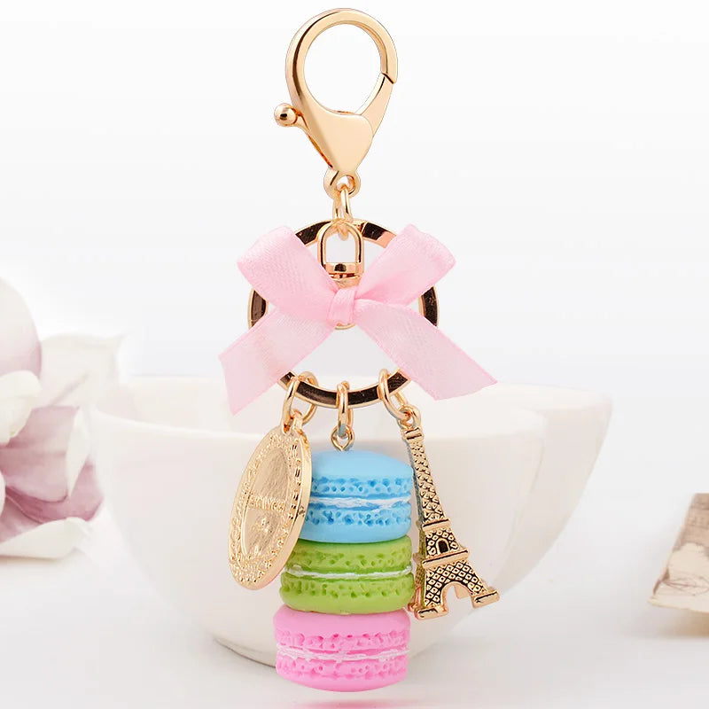 EASYA France Paris Cute Macaroon Effiel Tower Macarons Keychain Colorful Keyring Bag Pendant Car Charm Key Holder