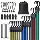 SucceBuy 32pcs Bungee Cords 2M Elastic Luggage Bungee Straps with A3 Steel J-Hooks Anti-slip Flat Elasticity Rope for Cargo