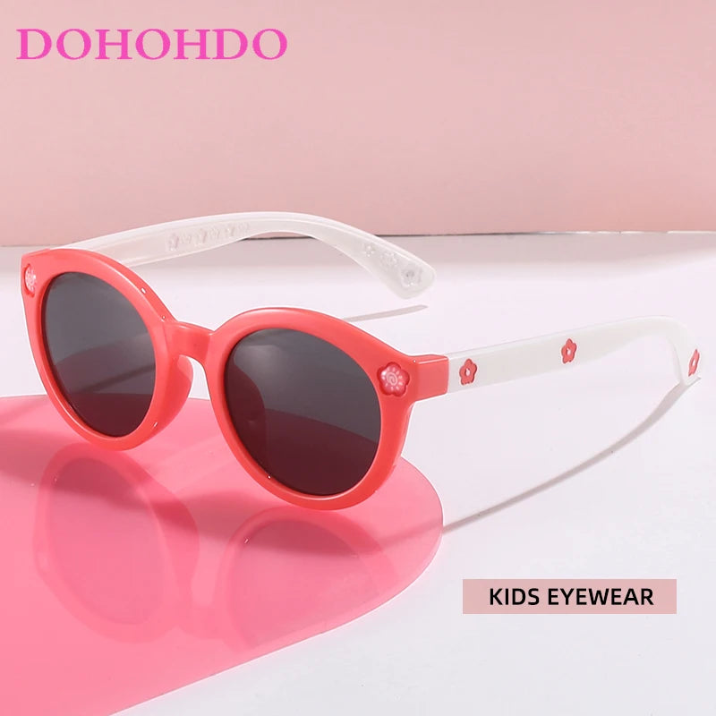 DOHOHDO Children Cute Cartoon Flower Heart Sunglasses Kids Round Glasses Baby Fashion Colors Sunglasses Boys Girls Eyewear UV400