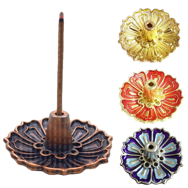 1PC Mini Meditation Buddha Sandalwood Stick Holder Burner Round Dish Enamel Lotus Flower Catcher Plate Incense Holder Home Decor