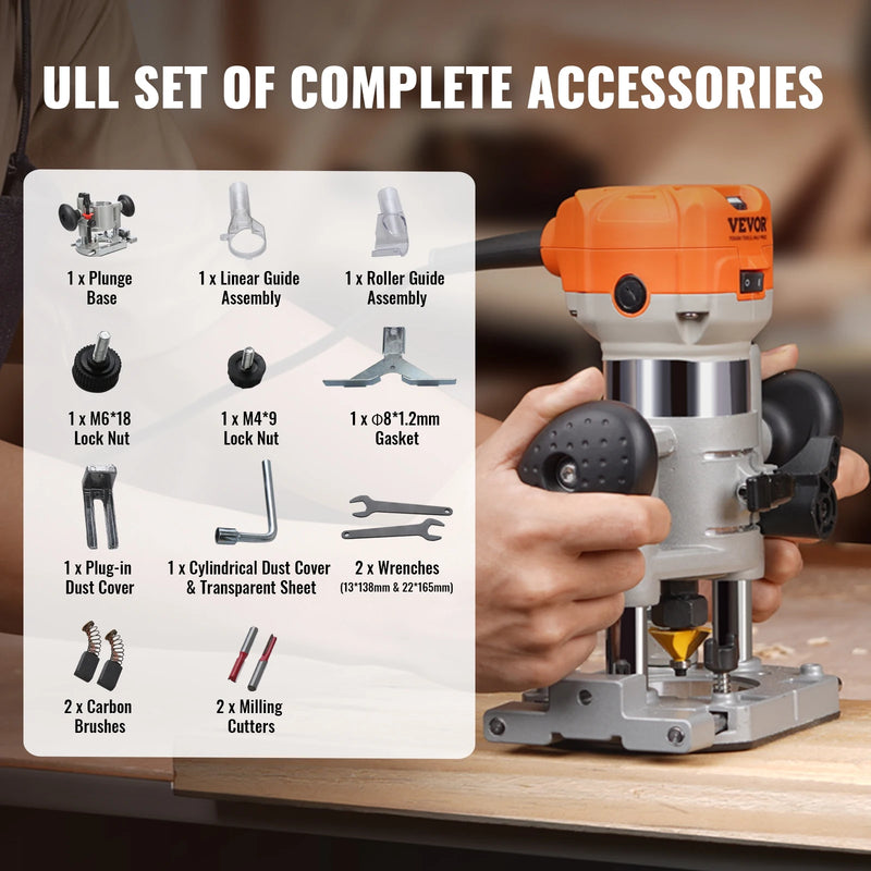 SucceBuy Wood Router 1.25HP 800W Wood Trimmer Combo Tool 30000RPM 6 Variable Speeds for DIY Woodworking Slotting Trimming