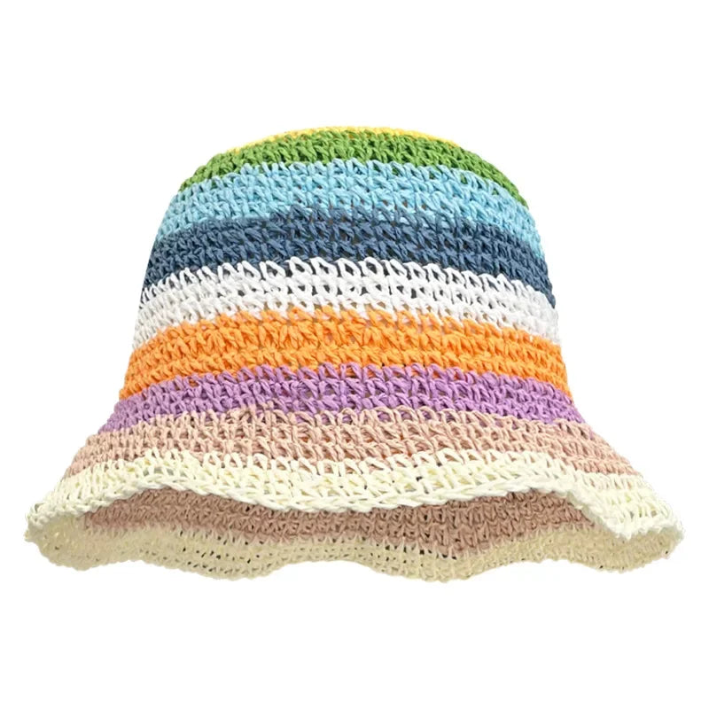 Sun Hat Women's Summer Sun Protection UV Protection 2024 New Beach Vacation Fisherman Hat Rainbow Colorful Striped Basin Hat