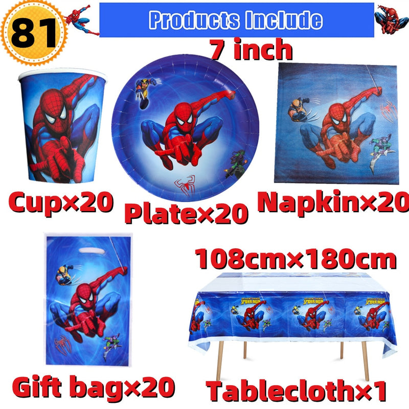 10/20 people Spiderman Theme Birthday Party Decorations Set Paper Cup 7inch Plate Superhero Baby Shower Kids Boys Party Supplies