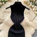 Half High Collar Summer Lace Up Sexy Short Dress Women Sleeveless Slim Sundress Knitted Mini Bodycon Dress Streetwear Outfit